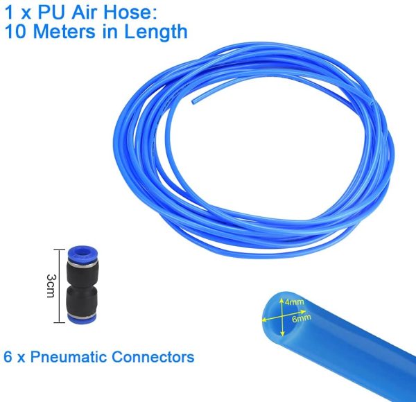 Pneumatic Air Tubing Outside 6mm x Inner 4mm PU Pneumatic Hose Flexible Air Line Hose Transfer Pneumatic Tubing PU Polyurethane Air Tubing with 6 Pcs Pneumatic Connectors,Blue - Image 2