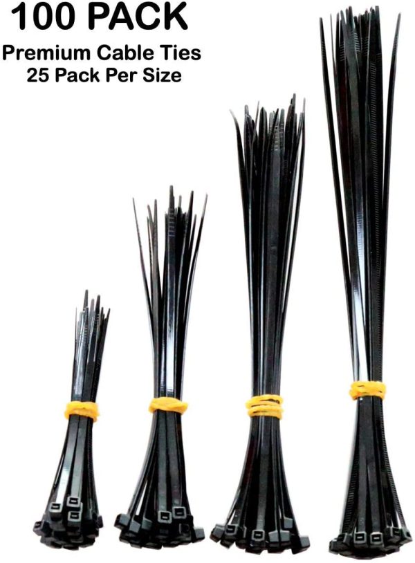 ? Premium Cable Ties Black - 100 Pack 3.6mm Zip Ties Heavy Duty, Cable Tie, Tie Wraps for Home, Office, Garden, Assorted in Sizes 100mm, 150mm, 200mm, 250mm, (25 Premium Plastic Ties Per Size) - Image 4