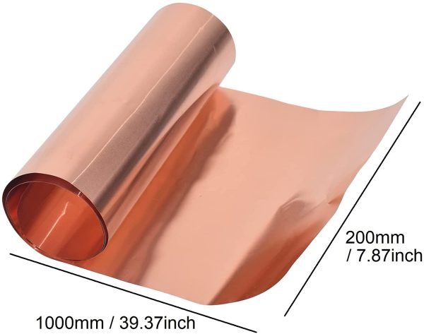 Pure Copper Sheet Cu Metal Foil Plate, Copper Foil Tape for DIY Crafts Mechanical and Electrical Repair, Metal Foil Plate, Metal Sheet Brass Shim (Width 200mm / Length 1000mm)