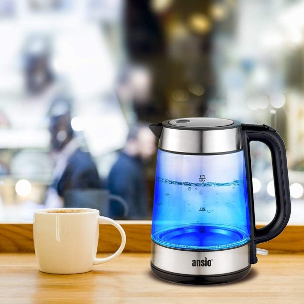 Electric Kettle Glass Kettle 1.7L Cordless 2200W Removable Filter, Boil Dry Protection & Auto Shut Off, LED Light Ring, Thermostat and Strix Controller - Image 8