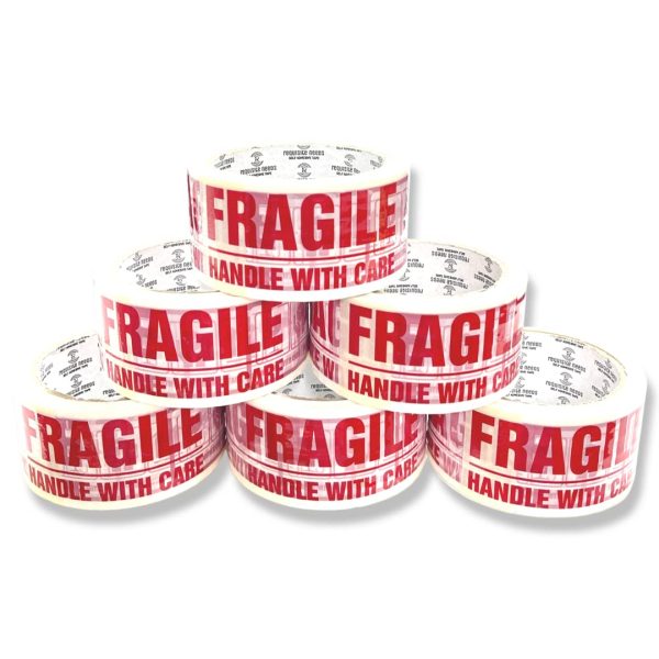 REQUISITE NEEDS Fragile Packing Tape | 6 Rolls Per Pack 48mm x 66m | Ideal as Fragile Tape Roll, Packing Tape, Packaging Tape, Tape Pack, Heavy Duty Tape, Packing Tape for Moving House, Box Tape