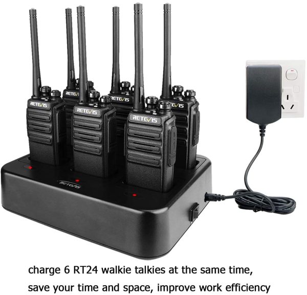 Retevis RT24 Walkie Talkie, Two Way Radio Rechargeable with 6 Way Charger, PMR446 License-free,16 Channels, CTCSS/DCS, VOX, 2 Way Radio for School, Security, Business(6 Pack, Black) - Image 3