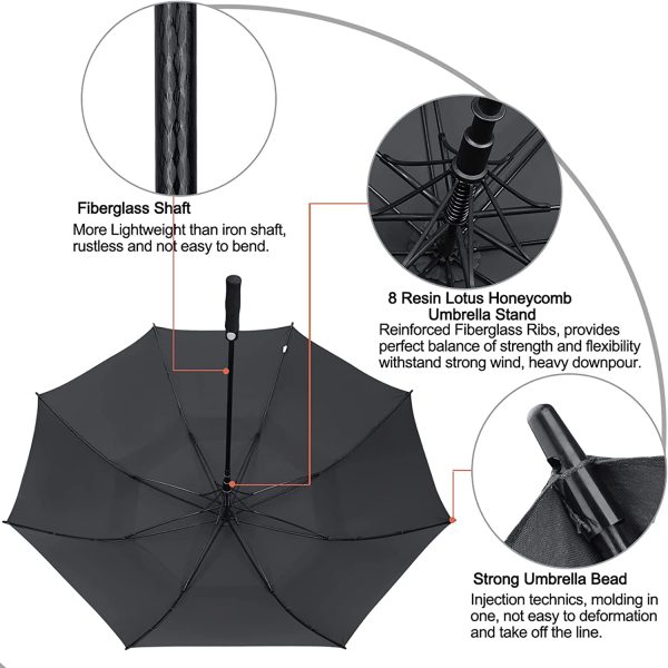 G4Free 54/62/68 Inch Automatic Open Golf Umbrella Extra Large Oversize Double Canopy Vented Windproof Waterproof Stick Umbrellas - Image 2