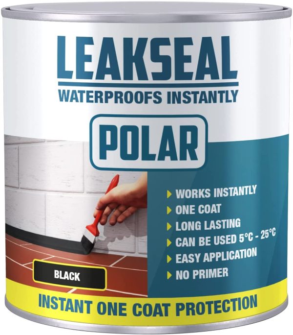 Polar Premium Leak Seal Black Paint - 2 x 500ml - Instant Waterproof Roof Sealant - Ideal for Leaks, Cracks & Roof Repair - Concrete, Brick, Metal, Drainpipes & Gutters - Easy to Apply - Image 2