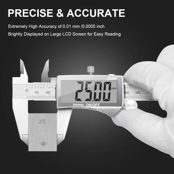 Digital Vernier Caliper, Preciva Electronic Caliper 150mm with Extraordinary LCD Screen, Digital Precision Measuring Tool Micrometer Stainless Steel with Mm/Inch Conversion, Splash Resistant (Middle) - Image 7