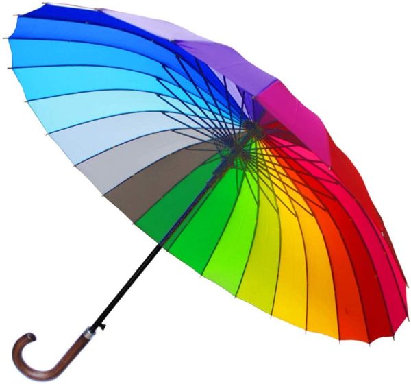 COLLAR AND CUFFS LONDON - 24 Ribs for Super-Strength - Windproof 60mph Extra Strong - Triple Layer Reinforced Frame with Fiberglass - Auto - Hook Handle Wood - Rainbow Canopy Umbrella - Image 2