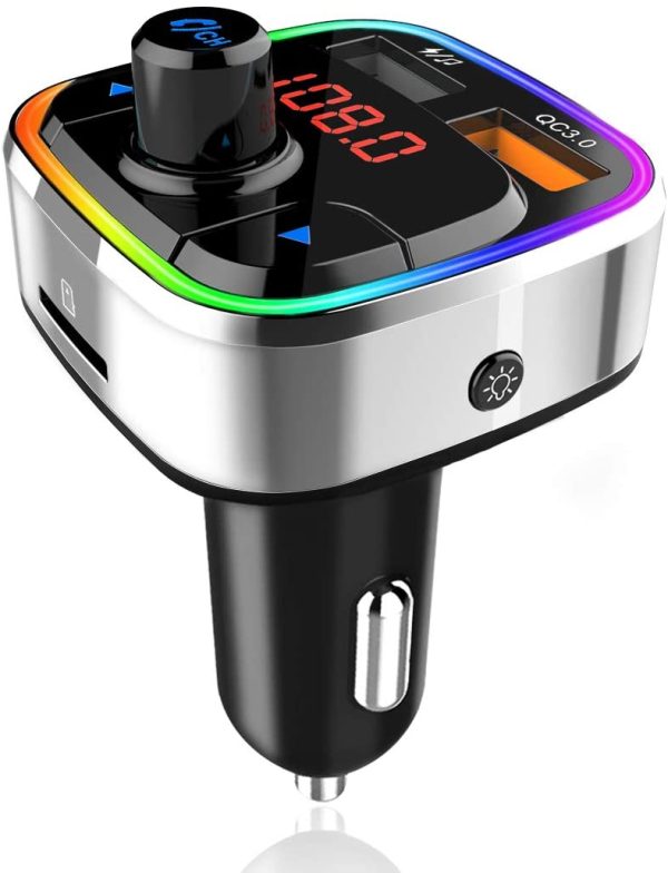 Bluetooth 5.0 Car FM Transmitter, Wireless Bluetooth Car Radio Audio Adapter Hands-free Car Kit with QC3.0 & 5V/2.4A USB Car Charger, Colorful Backlit, Mp3 Music Player Support TF Card/USB for iPhone - Image 5