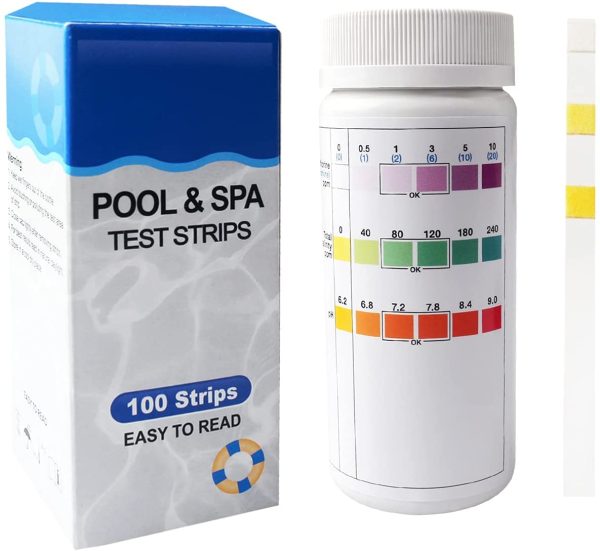 nuoshen 3 in 1 Hot Tub Test Strips,Swimming Pool & Spa Test Strips Kit 100 125 Water Tester Strips For Chlorine, PH and Alkalinity Testing