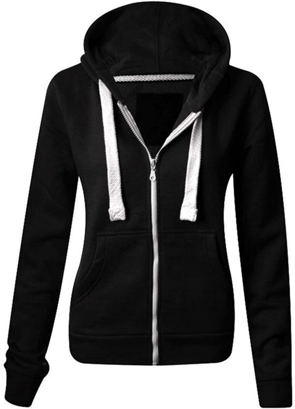 Ladies Plain Zip Up Hoodie Womens Fleece Hooded Top Long Sleeves Front Pockets Soft Stretchable Comfortable Plus Sizes Small to XXXXXXXL (UK 6-30)