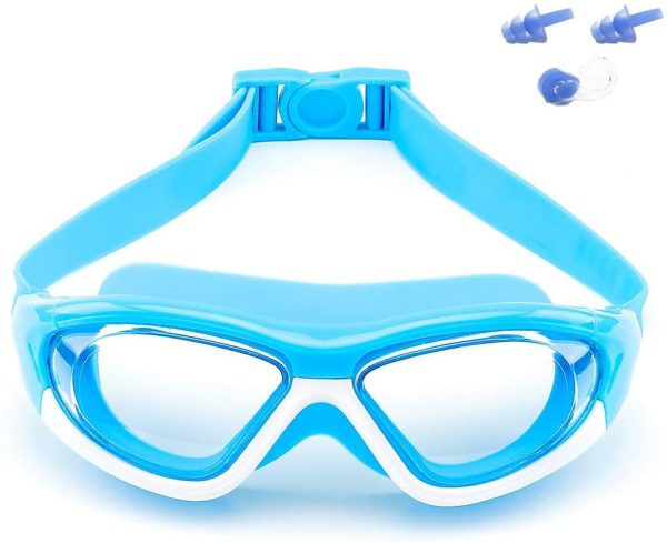 Big Frame Wide-Vision Swim Goggles for Children Girls Boys(Age 6-15 years old), Premium Polarized Kids Swimming Goggles Diving Mask Anti Fog No Leaking UV Protection-with FREE Case,Nose Clip Ear Plugs - Image 2