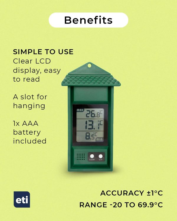 Digital max/min Thermometer for conservatories, greenhouses & Grow Rooms (Green) - Image 3