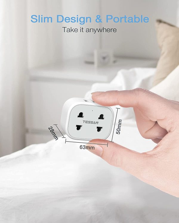 Double Shaver Plug Adaptor UK with 2 USB, TESSAN 2 Pin to 3 Pin Adapter Plug Socket for Bathroom Electric Razor, Toothbrush and EU US Plugs, 10A Fused - White - Image 2