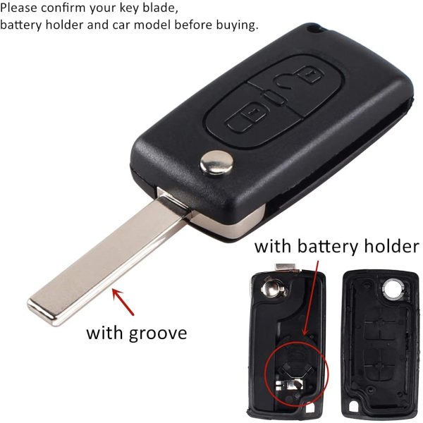 Heart Horse 2 Button Remote Flip Key Fob Case Shell Compatible with Peugeot 107 207 307 307S 308 407 607 2BT Ci-tro-en C2 C3 C4 C5 C6 C8 Xsara CE0536 (with groove with battery holder) - Image 7