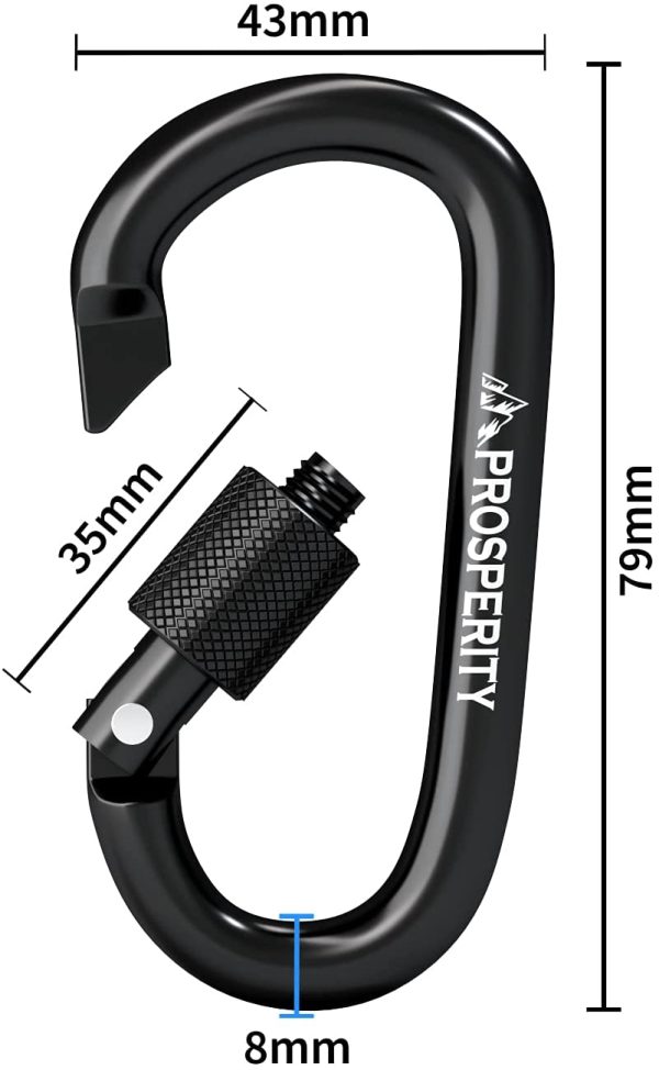 Prosperity UK Carabiner Clip 4 pcs | Strong  Aluminium Hook D-shaped D-ring locking spring snap mechanism with screw Use:keychain, hiking, camping, traveling, fishing, lifting. - Image 3