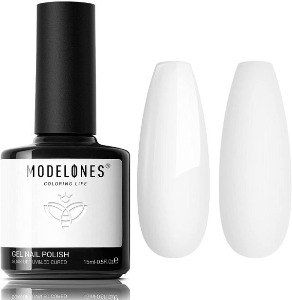 Modelones White Gel Polish, 15ml 1Pc Soak Off Gel Nail Polish for U V/LED Nail Lamp Long Lasting French Manicure Nail Gel Varnish, High Glossy, Smooth, Chip Resistant, Salon & Home Use Nail Art DIY - Image 7