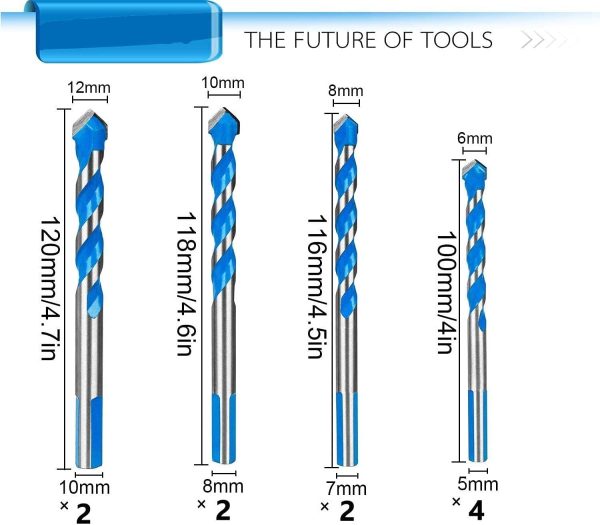 10Pcs Tungsten Carbide Masonry Drill Bit Set for Metal Steel Porcelain Ceramic Tile Concrete Brick Plastic Wood (6 8 10 12mm) - Image 2