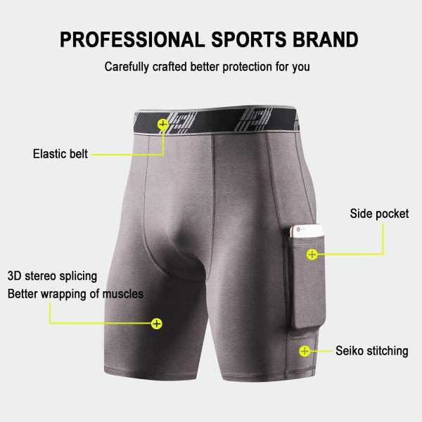 HOPLYNN Men's Long Compression Shorts Cool Dry Sports Tights Sports Undershorts Running Base Layer Shorts with Phone Pockets - Image 5