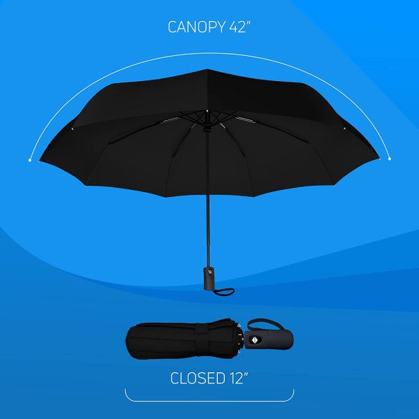 Rain-Mate Compact Travel Umbrella - Pocket Portable Folding Windproof Mini Umbrella - Auto Open and Close Button and 9 Rib Reinforced Canopy (Black) - Image 4