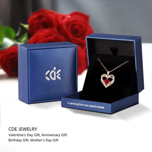 CDE Necklaces for Women 925 Sterling Silver Love Heart Pendant Birthstone Rose/White Gold Necklace Jewellery Gifts for Mum Her Wife Girlfriend Anniversary Birthday Mothers Day Christmas Valentines - Image 2