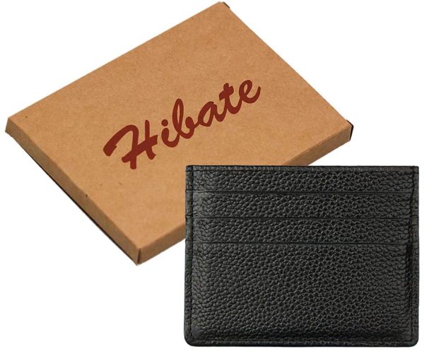 Hibate RFID Blocking Genuine Leather Unisex Slim Credit Card Case Holder Debit Wallet Sleeve - Black - Image 5