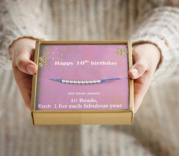 Birthday Gifts for 10th Girls 10 Year Old Gifts for Girls Silver Beads bracelet for 10 Years Old Little Girls Presents Jewellery Gift Idea with Birthday Cards BOX and BAG??