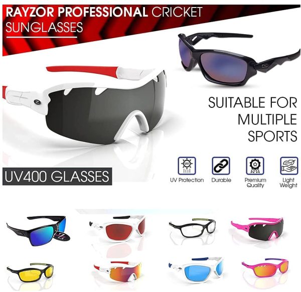 RayZor Sports Wraparound Sunglasses for Men & Women - Cycling Sunglasses - Running Sunglasses - Cricket Glasses - Hiking - Cycling - Golf, UV400 Protection - Wraparound Lightweight Running Shades - Image 3