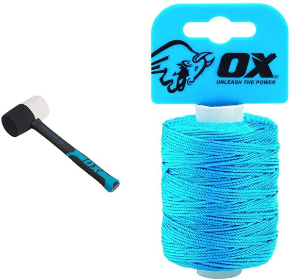 OX Combination Rubber Mallet - Non-Marking Rubber Mallet Hammer with Fibreglass Handle -Multi-Colour -  & OX OX-P103510 Builders Line - Pro Nylon Mason Line -Blue Twisted Nylon Line - 105 m - Image 7