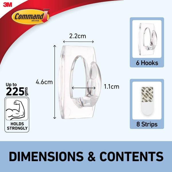 Command 395B Mini Hooks, Pack of 6 Mini Hooks and 8 Small Adhesive Strips, Transparent - Hanging Clips for Decorations and Fairy Lights, Wall Adhesive - Damage Free Hanging - Image 5