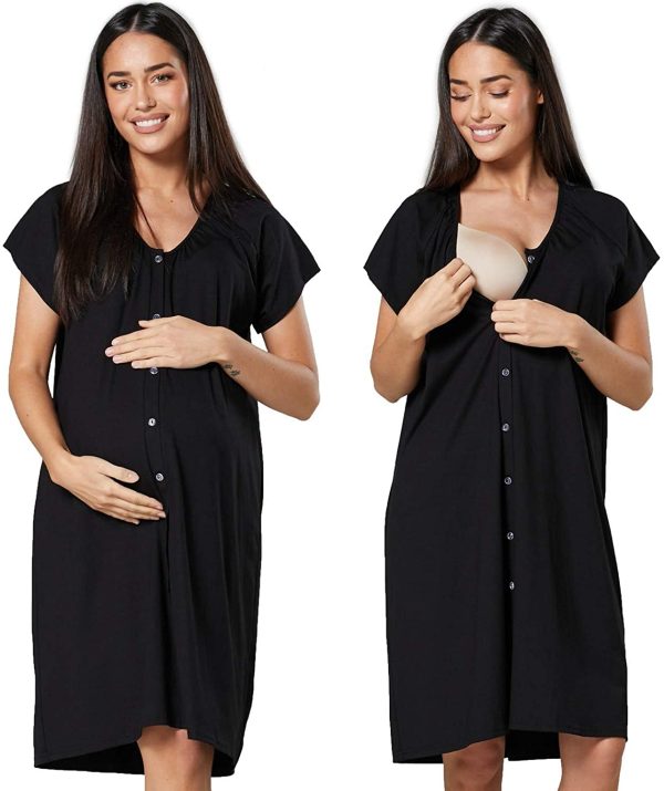 HAPPY MAMA Women's Maternity Breastfeeding Nightdress for Labour 2-Pack 1365 - Image 4