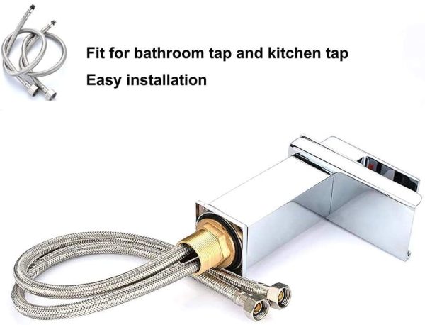 Pack of 2 Kitchen/Basin Monobloc Mixer Tap Connectors Flexi Pipes Tails British Standard Pipe M10 x1/2 Fitting 600mm Long (Silver Pipes) - Image 6