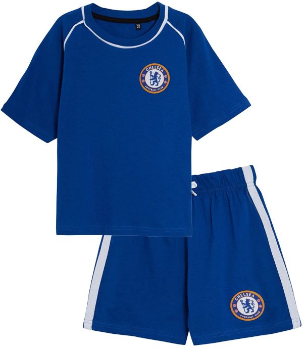 Kids Chelsea FC Short Pyjamas Boys Premiership Football Club Kit Shortie PJs Shorts + T-Shirt Set - Image 2