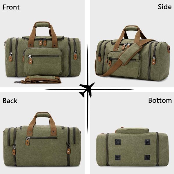 Expandable Canvas Holdall Bag for Men, 40L / 50L Large Duffel Bag for Men with Multi-Pockets, Overnight Weekend Bag, Unisex Holdall Travel Duffle Bag, Weekender Bag for Men & Women - Image 2