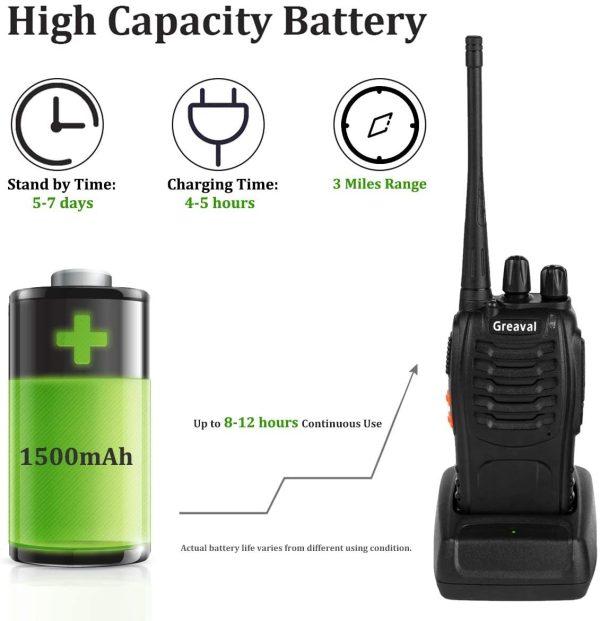 Greaval Walkie Talkie Rechargeable 4 Pack Long Distance 2 Two Way Radio for Adults and Kids 16 Channel with Earpieces Headphones LED Flashlight - Image 3