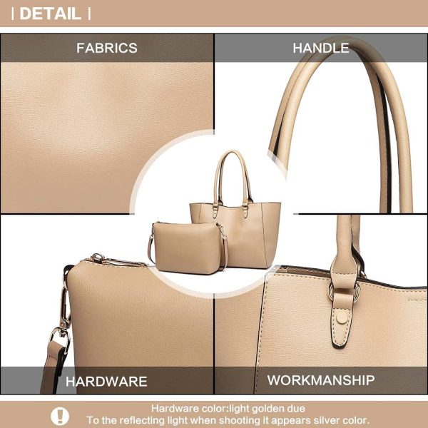 Miss Lulu Women Fashion Handbags PU Leather Top Handle Tote Bag Shoulder Satchel Bag 2pcs Set (Apricot)