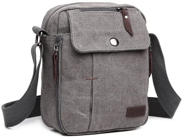 Kono Small Canvas Messenger Bag Men Shoulder Bags Travel Organizer Satchel Durable Multi-Pockets Sling Cross Body Bag Pack (Grey)