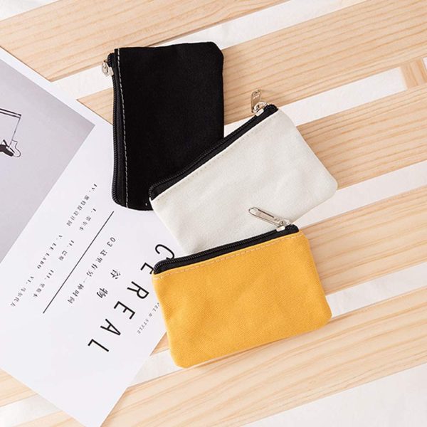 Hibate Small Canvas Coin Purse Holder Wallet Zip Pouch Money Purses Bag for Women Men Kids (Black) - Image 2