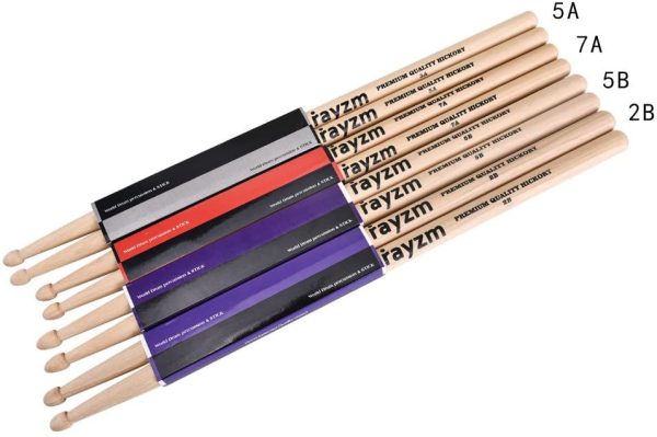 Rayzm Drum Sticks 5B, Solid American Hickory Drumsticks/Beater Sticks, Wood Tips - Image 6