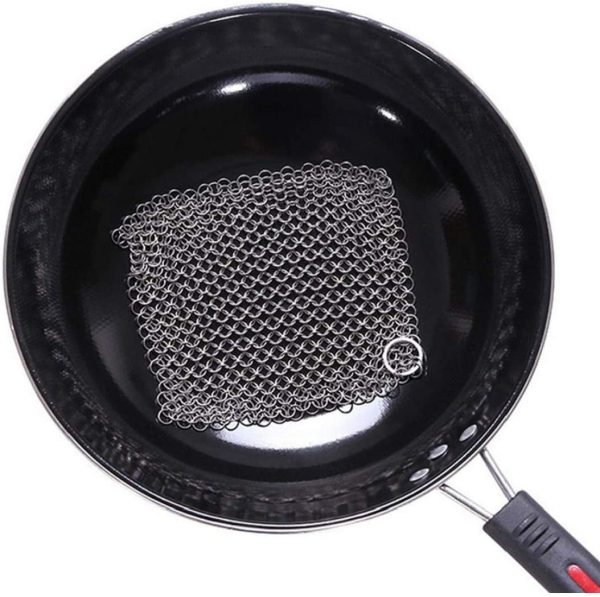 Cast Iron Cleaner Stainless Steel Cast Iron Cleaner Chainmail Scrubber for Cast Iron Pan Dutch Ovens Cast Iron Grill Scraper Skillet Scraper 1Pc Silver - Image 2