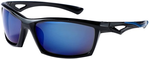 Komonee Sports Sunglasses For Men Women Ski Type Round Sun Glasses UV400 Protection Unisex Black With Blue Shades For Golf Cycling Running Fishing - Image 5