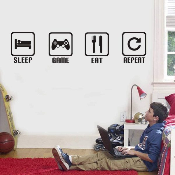 Eat Sleep Game Repeat Wall Sticker Gaming Gamer Wall Sticker Minecraft Game Room Decor Children Gift Nursery Boys Room Wall Vinyl Decal Lettering Stickers Home Decor - Image 2