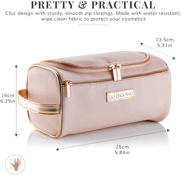 Hanging Toiletry Bag for Women - Large Travel Wash Bag/ Makeup Bag with Insulated Cool Lining by Lily England (Pink/ Rose Gold) - Image 7