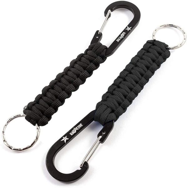 Kadactive Paracord keyring with a snap hook (2 pieces), for camping and outdoor use, Black-black - Image 2