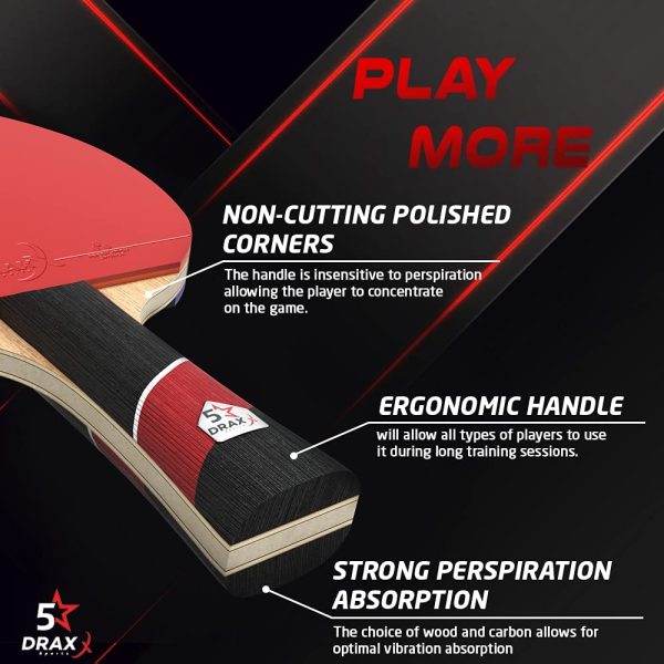 DRAXX Table tennis bat | 5 Stars Grade | Carbon & Premium rubber | Competition Ping Pong Bat | intermediate / advanced | Beginner & PRO Players | Carbone Kit professional paddle Training racket - Image 2