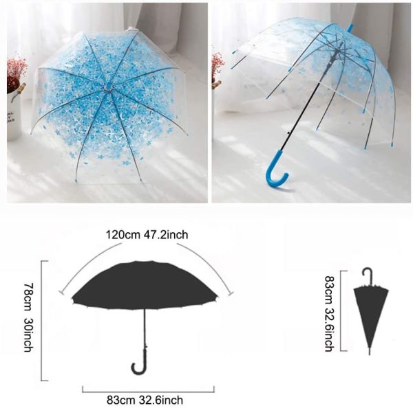 Clear Canopy Bubble Umbrella Transparent Dome Shape Cherry Blossoms,Windproof Lightweight Stick Umbrella - Image 2