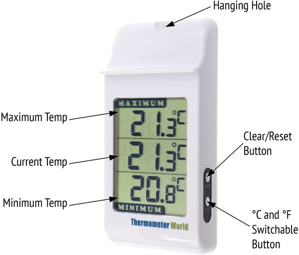 Digital Max Min Greenhouse Thermometer - Max Min Thermometer to Monitor Maximum and Minimum Temperatures, Wall Mounted Greenhouse Accessories for Indoor or Outdoor - Image 2