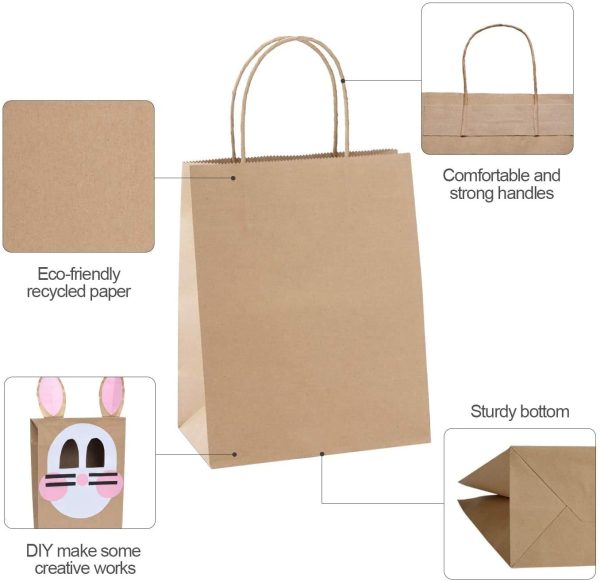 100pc Kraft Paper Bag 20.3x12x26.7cm Brown Shopping Gift Bag with Twisted Handles for Party Favor, Packaging, Customization, Carry Retail Merchandise Wedding - Image 2