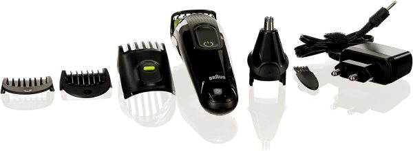 Braun 6-in-1 Beard Trimmer, With Hair & Nose Trimmer, For Beard, Face & Hair Trimming With Lifetime Sharp Blades, 5 Attachments, Gifts for Men, 2 Pin Bathroom Plug, MGK3221, Black/Volt Green - Image 8