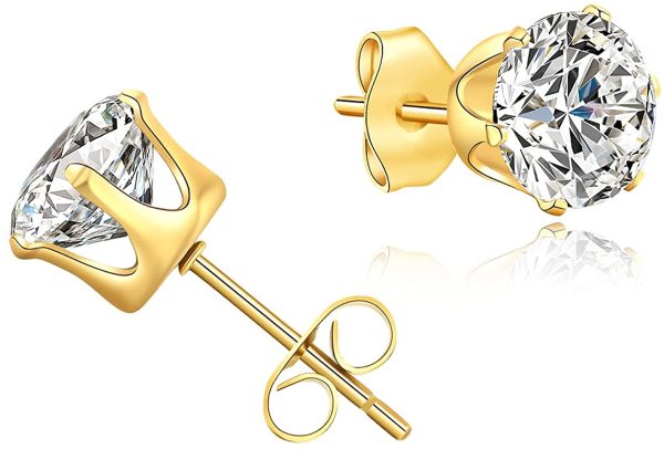 JDGEMSTONE Stainless Steel Silver Gold 6P Stud Earrings Set for Women Men Girls Round,Square - Image 2