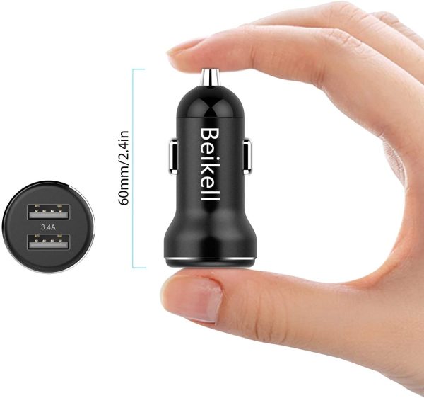 Beikell Car Charger, Rapid Dual Port USB Car Charger with Smart Device-Adaptive Charging Technology for iPhone 13/XS/XR/XS Max, Galaxy S9, and Other iOS And Android Smart Phones and Tablets - Black - Image 2