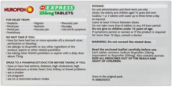 Nurofen Express Tablets Ibuprofen, 256 mg, Pack of 16 - Image 7